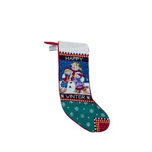 Vintage Mary Engelbreit Needlepoint Christmas Stocking 18" Happy Winter